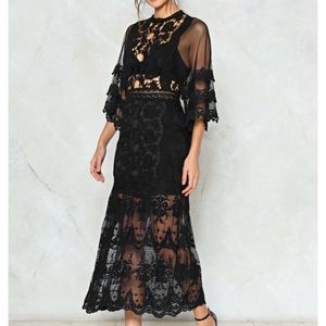 Nasty Gal crochet black maxi dress.